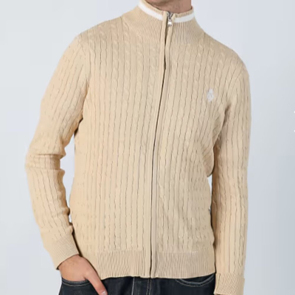 Men's Ralph Lauren Active Cream Cable Knit Full Zip Cardigan Large
